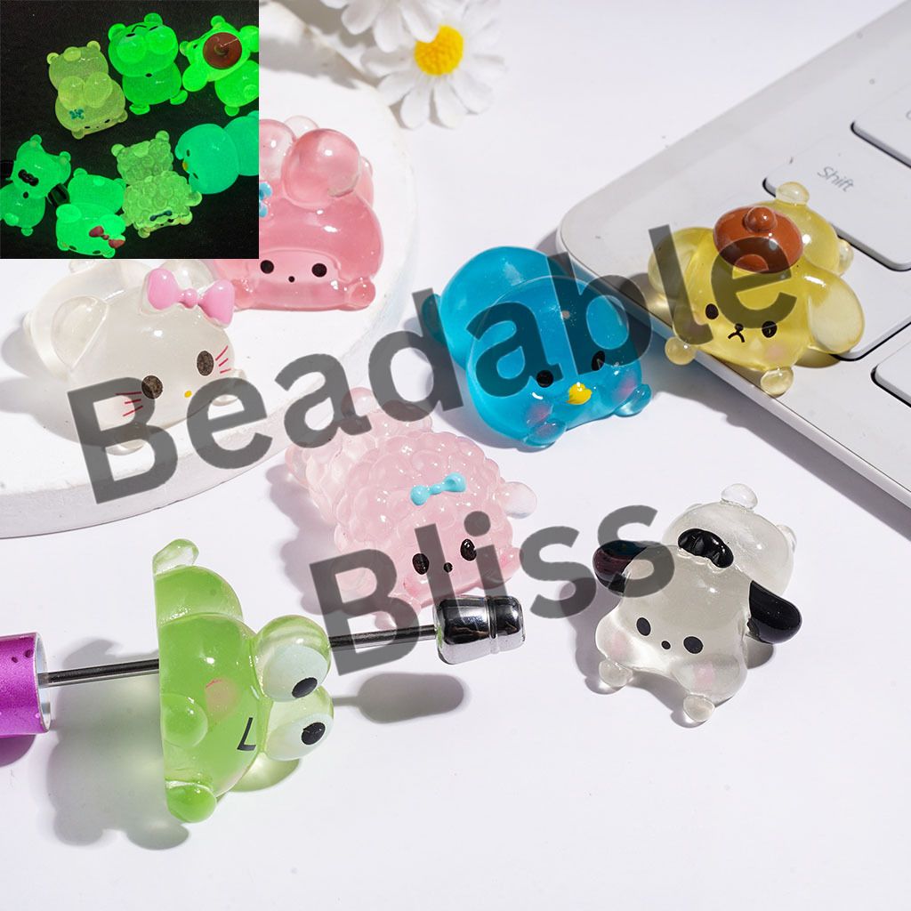 Luminous Adorable Animal Character Series Acrylic for Beads and Pen Topper and Figurine, Multi-Color, Random Mix