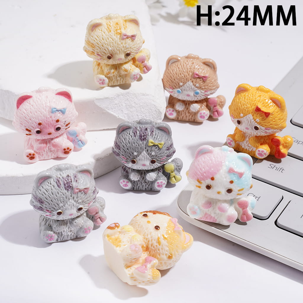 Acrylic Beads for Pen Toppers Cute Kitten with Bow Design, Jewelry Accessories, Height 24MM, Multi-Color
