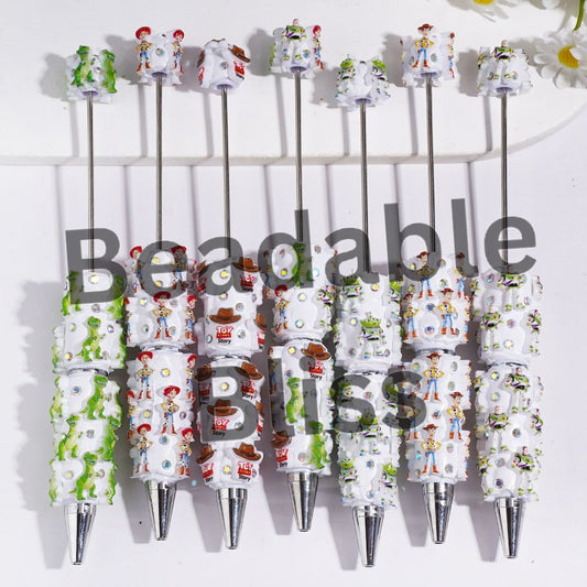 Beadable Clay Pens with Toy Adventure Character Series and AB Rhinestones, Random Mix