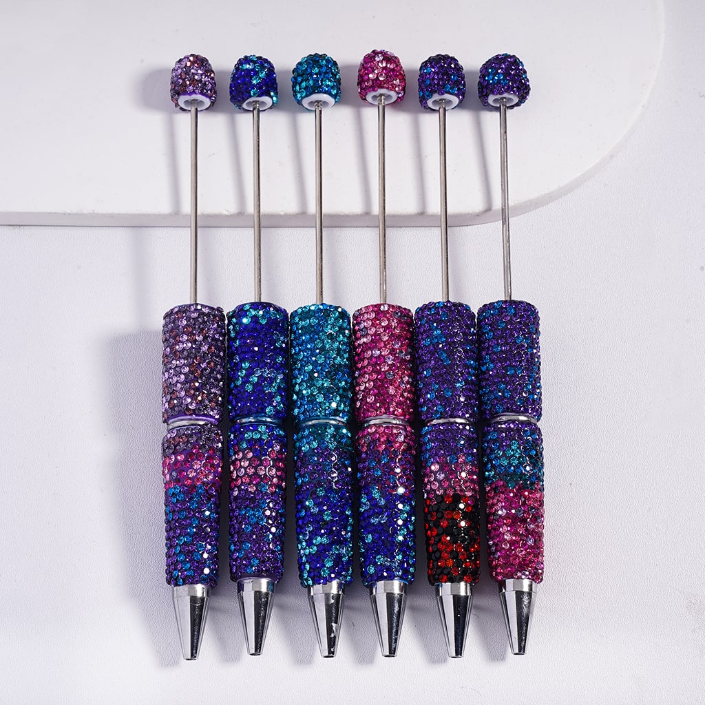 Beadable Clay Pens with Ombre Color Multi-Color Rhinestones Covered the Entire Pen