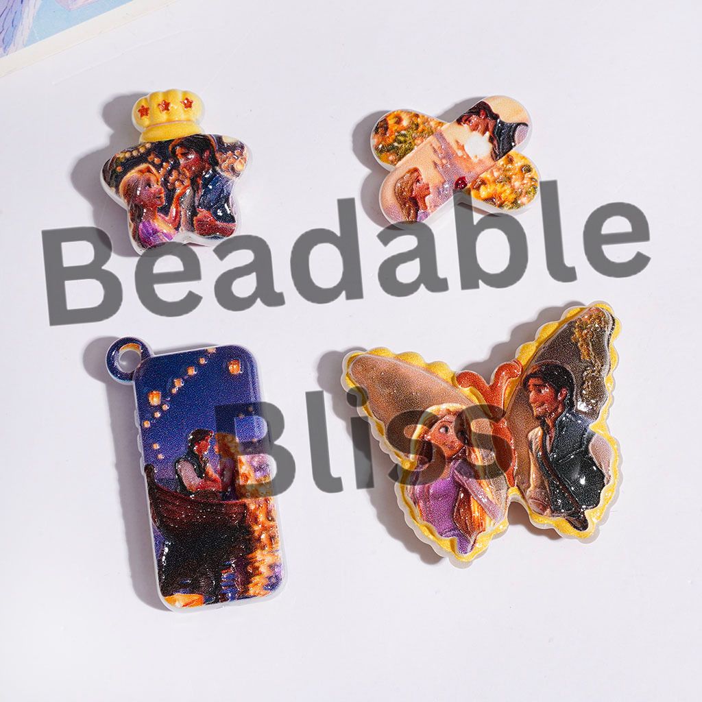Couple Princess Characters Series Acrylic Beads and Pendants, Random Mix