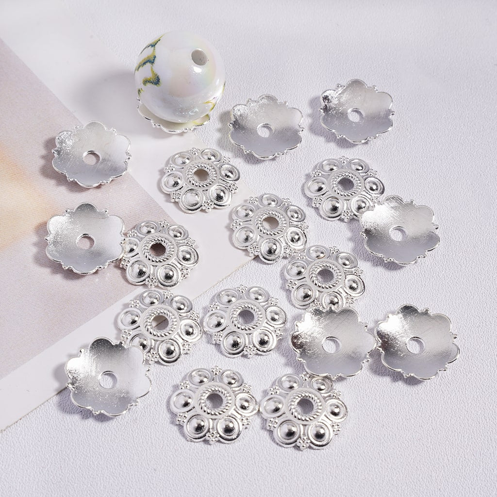 Metal Bead Six-Petaled Flower Spacer with Screw Thread and Polka Dots