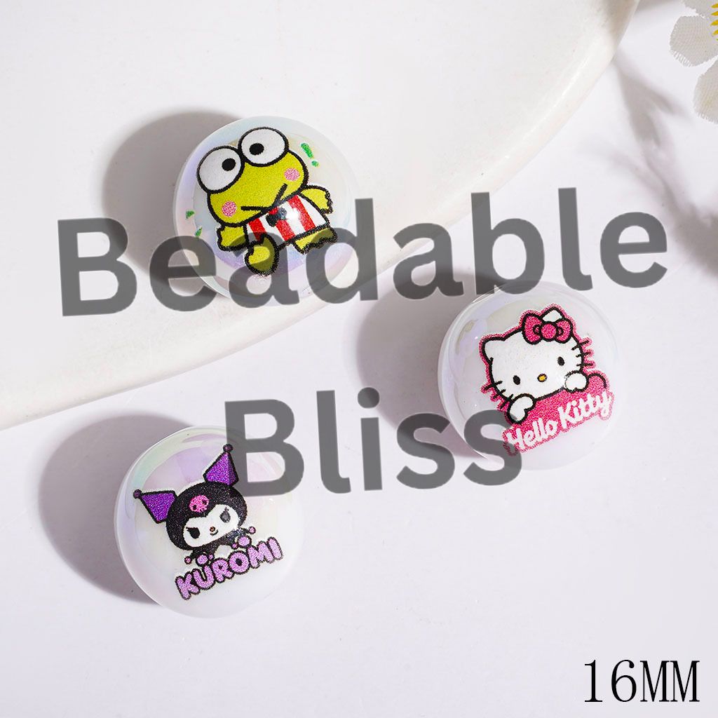 Adorable Animal Character UV-Coated Acrylic Beads for Bracelets, 16MM Random Mix