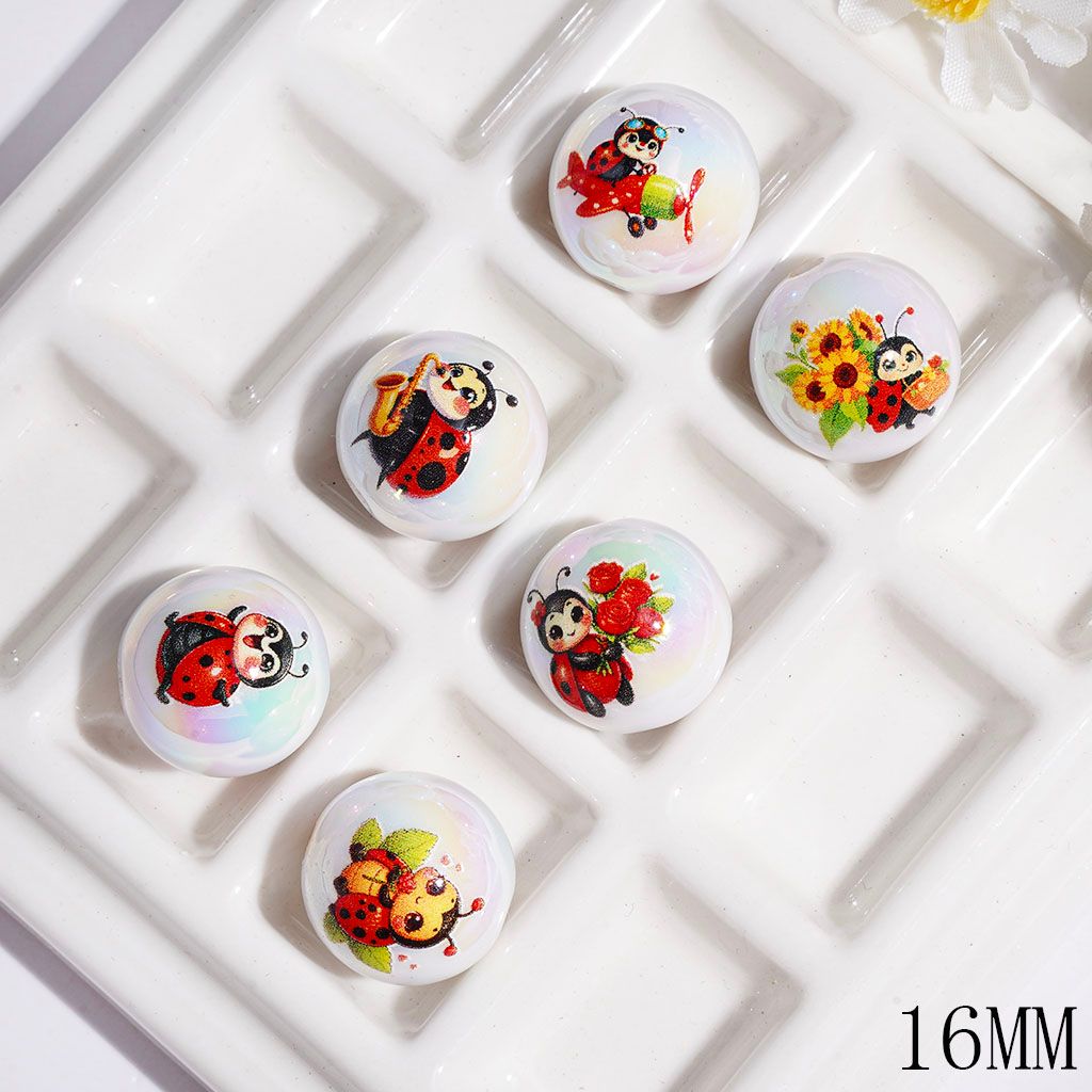 UV-Coated Acrylic Beads for Bracelets Ladybug in Diverse Style, 16MM Random Mix