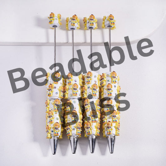 Beadable Clay Pens with Rainbow Fairy Series, AB Rhinestones and White Pearl