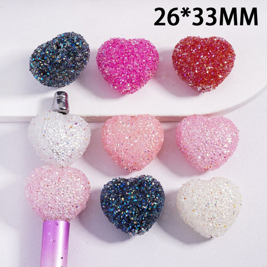 Sugar Beads Heart with AB Cone Shape Rhinestones Valentine's Day Series, 26*33MM, Multi-Color, Random Mix