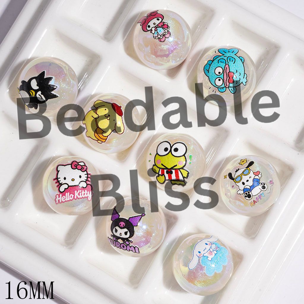 Adorable Animal Character and Glitter UV-Coated Acrylic Beads for Bracelets, 16MM Random Mix