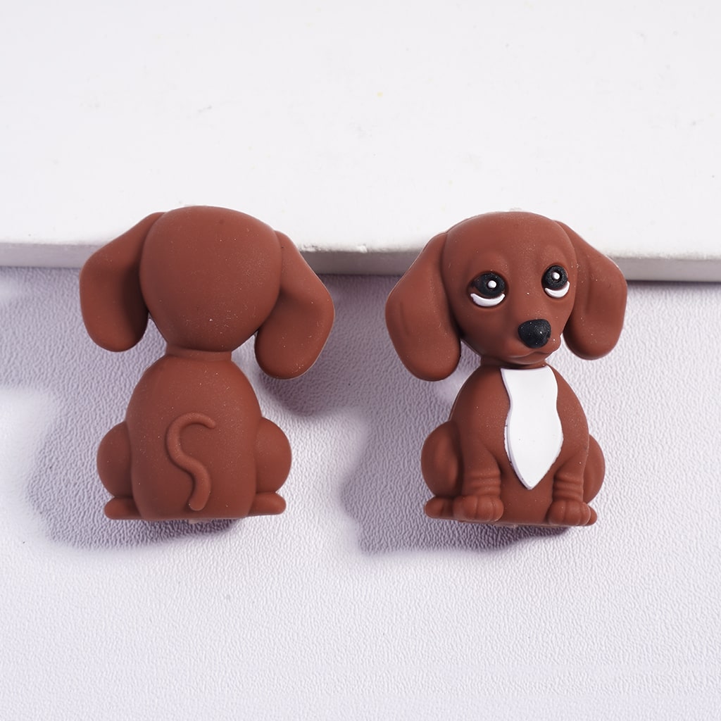 Silicone Focal Beads 3D Lovely Dog in Sitting Gesture Series