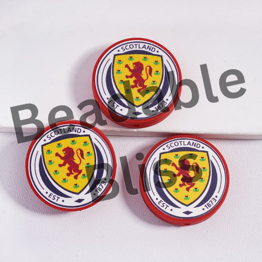 Silicone Focal Beads Scotland Football Soccer Team, Flat Round Shape