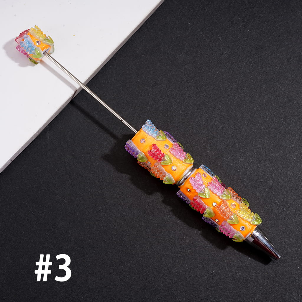 Fluorescent Beadable Clay Pen with Lavender Flower Design & AB Rhinestones, Multi-Color