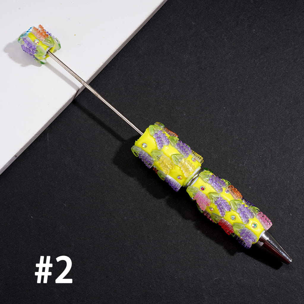 Fluorescent Beadable Clay Pen with Lavender Flower Design & AB Rhinestones, Multi-Color