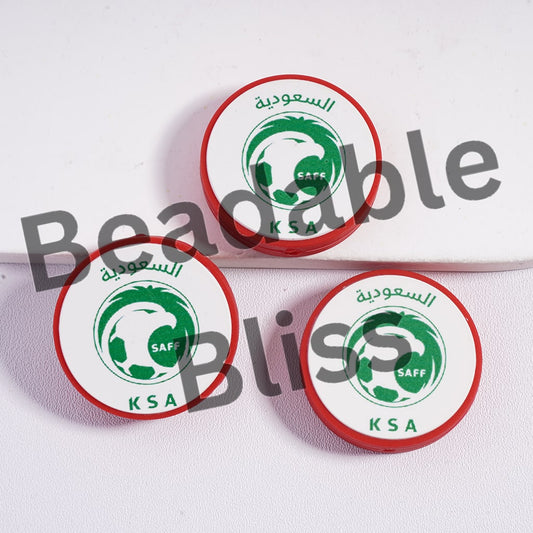 Silicone Focal Beads Saudi Arabia Football Soccer Team, Flat Round Shape