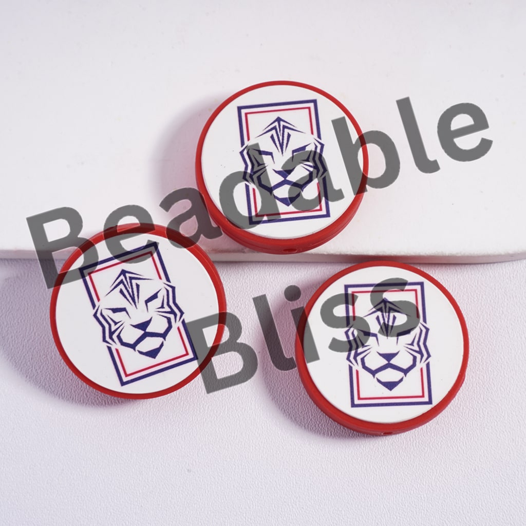 Silicone Focal Beads South Korea Football Soccer Team, Flat Round Shape
