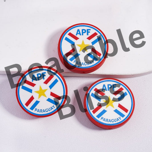 Silicone Focal Beads Paraguay Football Soccer Team, Flat Round Shape