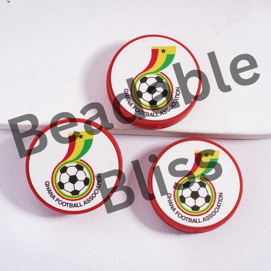 Silicone Focal Beads Ghana Football Soccer Team, Flat Round Shape