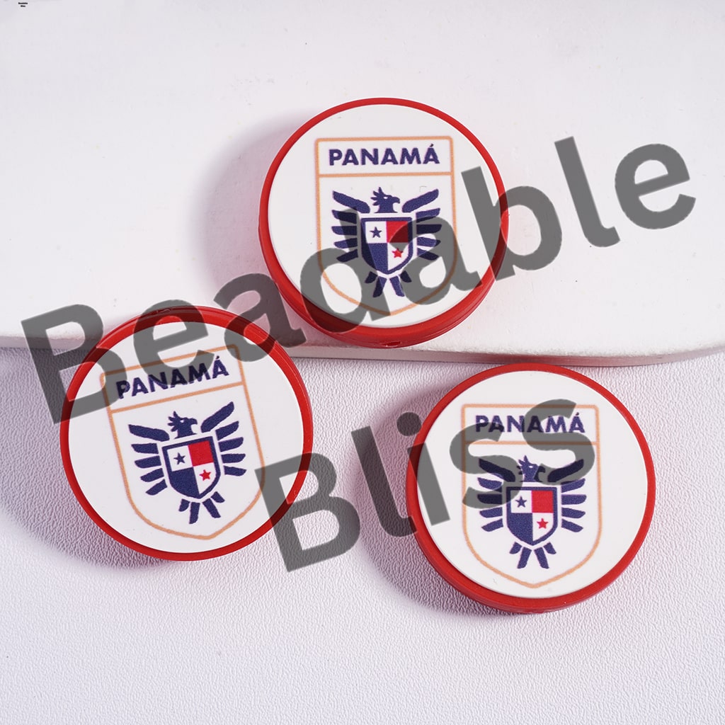 Silicone Focal Beads Panama Football Soccer Team, Flat Round Shape