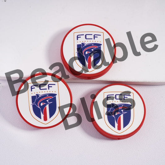 Silicone Focal Beads Cape Verde Football Soccer Team, Flat Round Shape