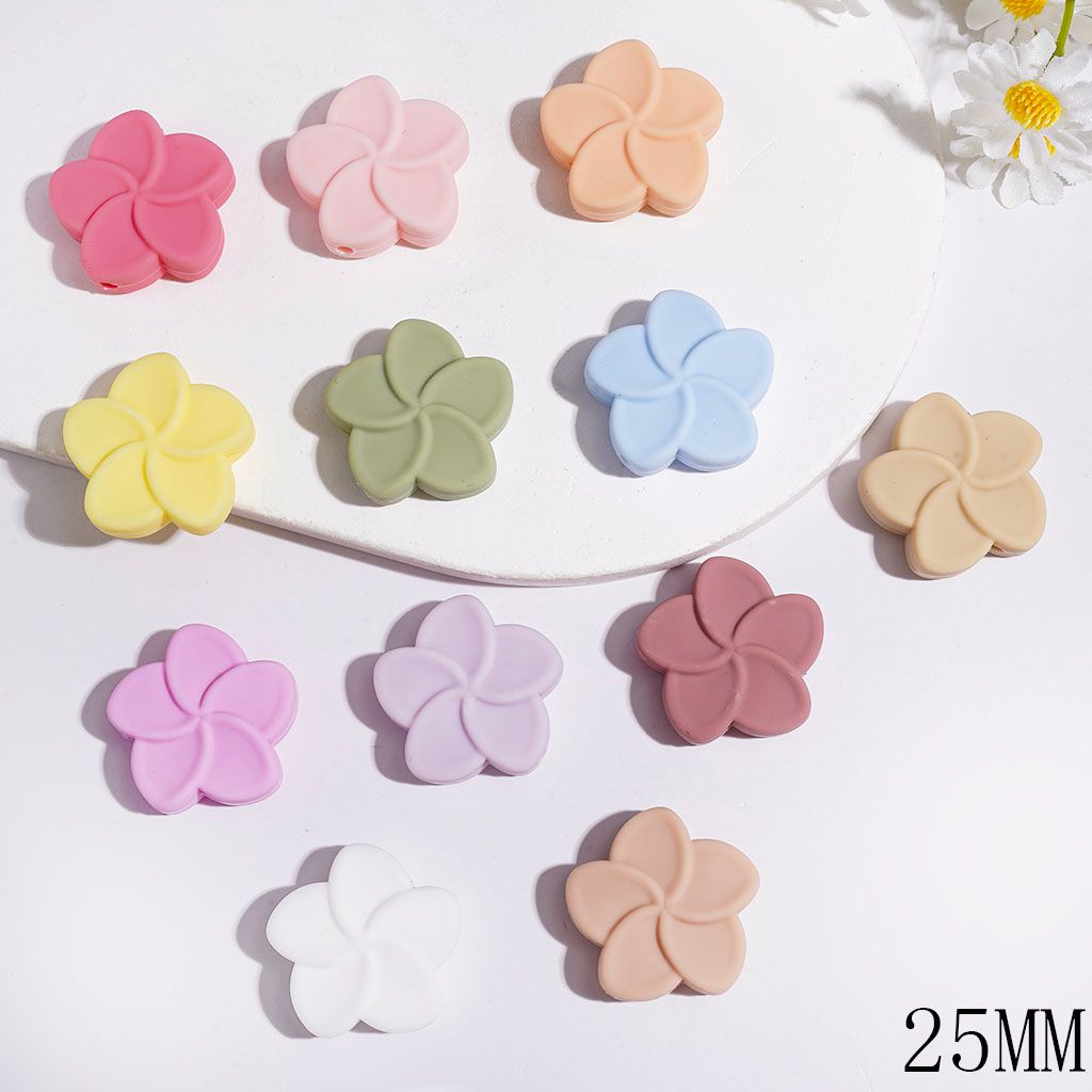 Silicone Focal Beads Five Petaled Flower Series, 25MM Assorted Colors