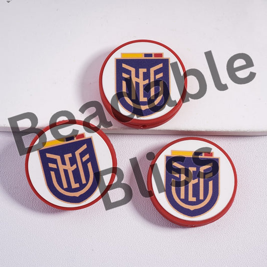 Silicone Focal Beads Ecuador Football Soccer Team, Flat Round Shape