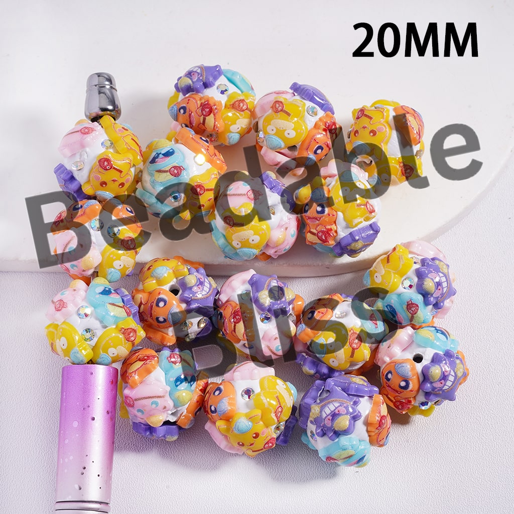 Clay Beads with Small Monster Series and AB Rhinestone, 20MM, Random Mix