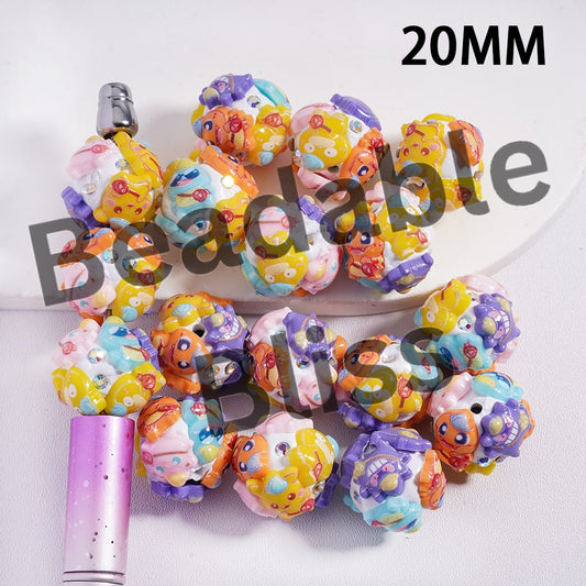 Clay Beads with Small Monster Series and AB Rhinestone, 20MM, Random Mix