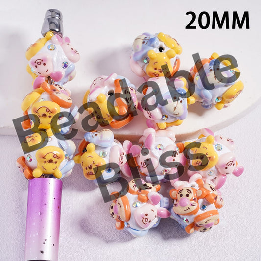 Clay Beads with Classic Animation Character Series and AB Rhinestones, 20MM