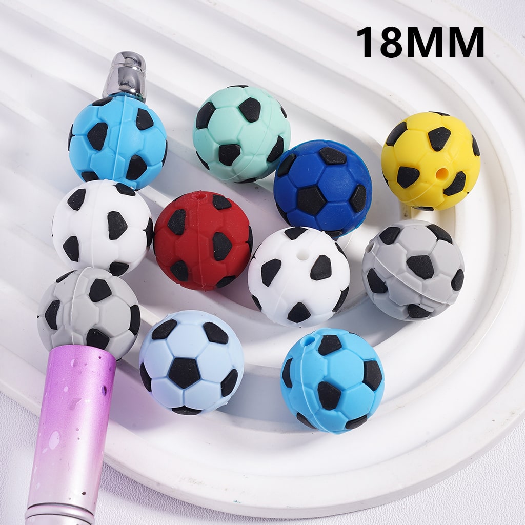 Silicone Focal Beads 3D Football Soccer Ball Series in Various Colors, 18MM, Random Mix