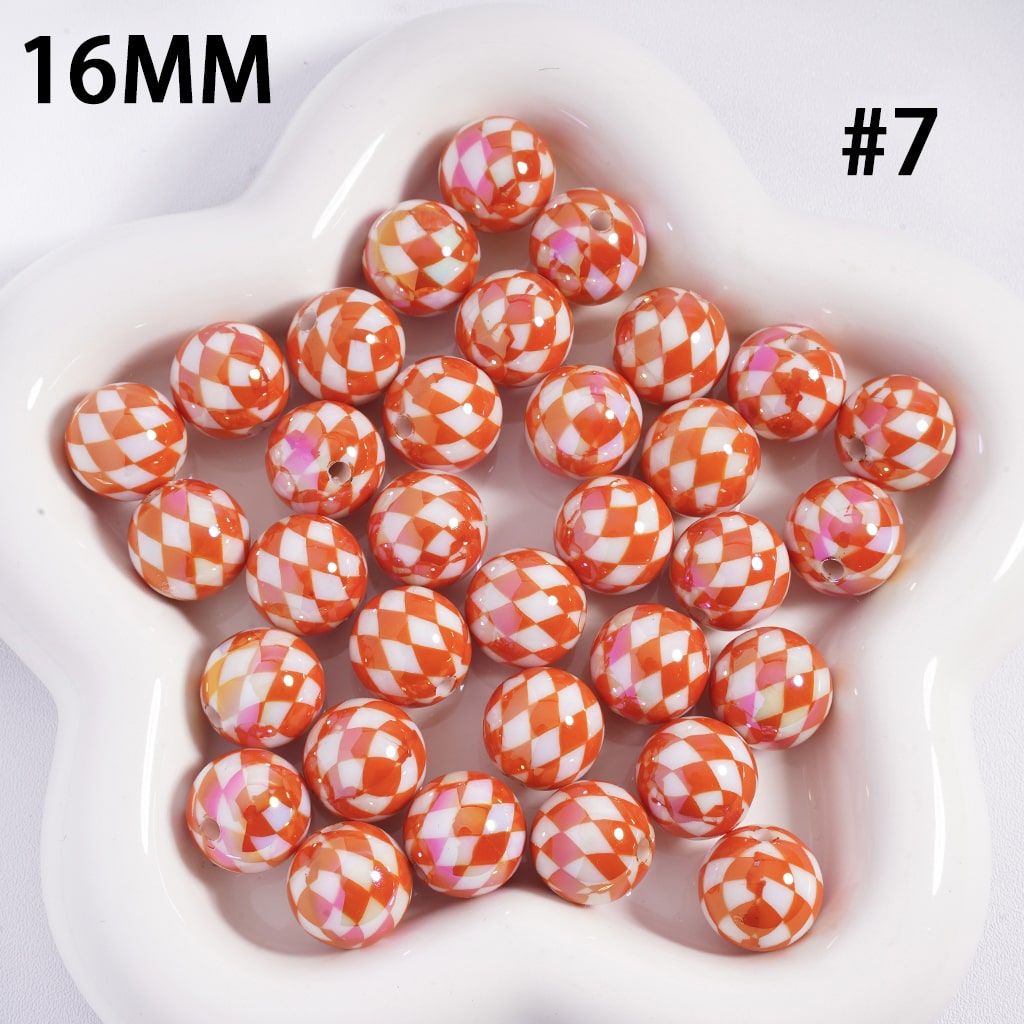 Acrylic Beads for Bracelets UV Coating with Rhombus Checkered Patterns, 16MM, Multi-Color