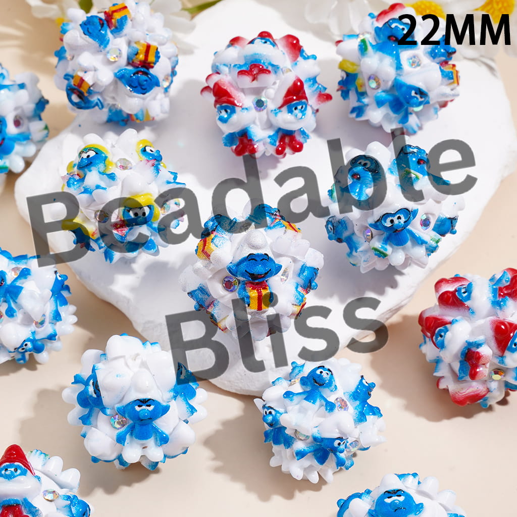 Clay Beads with Blue Elf Character and AB Rhinestones, 22MM, Random Mix