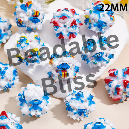 Clay Beads with Blue Elf Character and AB Rhinestones, 22MM, Random Mix