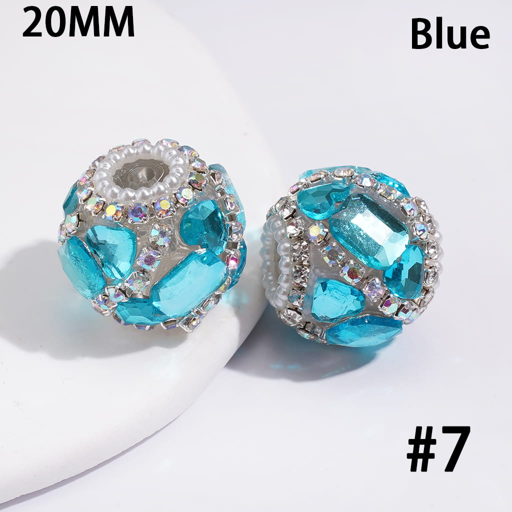 Handmade Acrylic Beads w Heart & Hexagon Rhinestones, AB Rhinestone & White Pearl Chains, 20MM, Multi Color