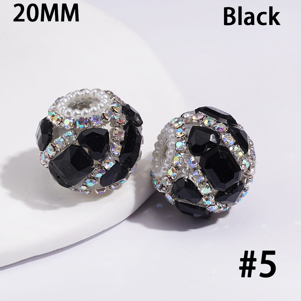 Handmade Acrylic Beads w Heart & Hexagon Rhinestones, AB Rhinestone & White Pearl Chains, 20MM, Multi Color