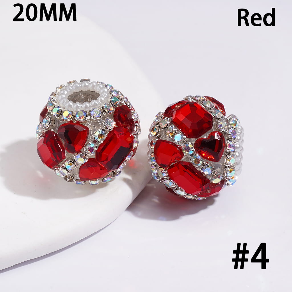 Handmade Acrylic Beads w Heart & Hexagon Rhinestones, AB Rhinestone & White Pearl Chains, 20MM, Multi Color
