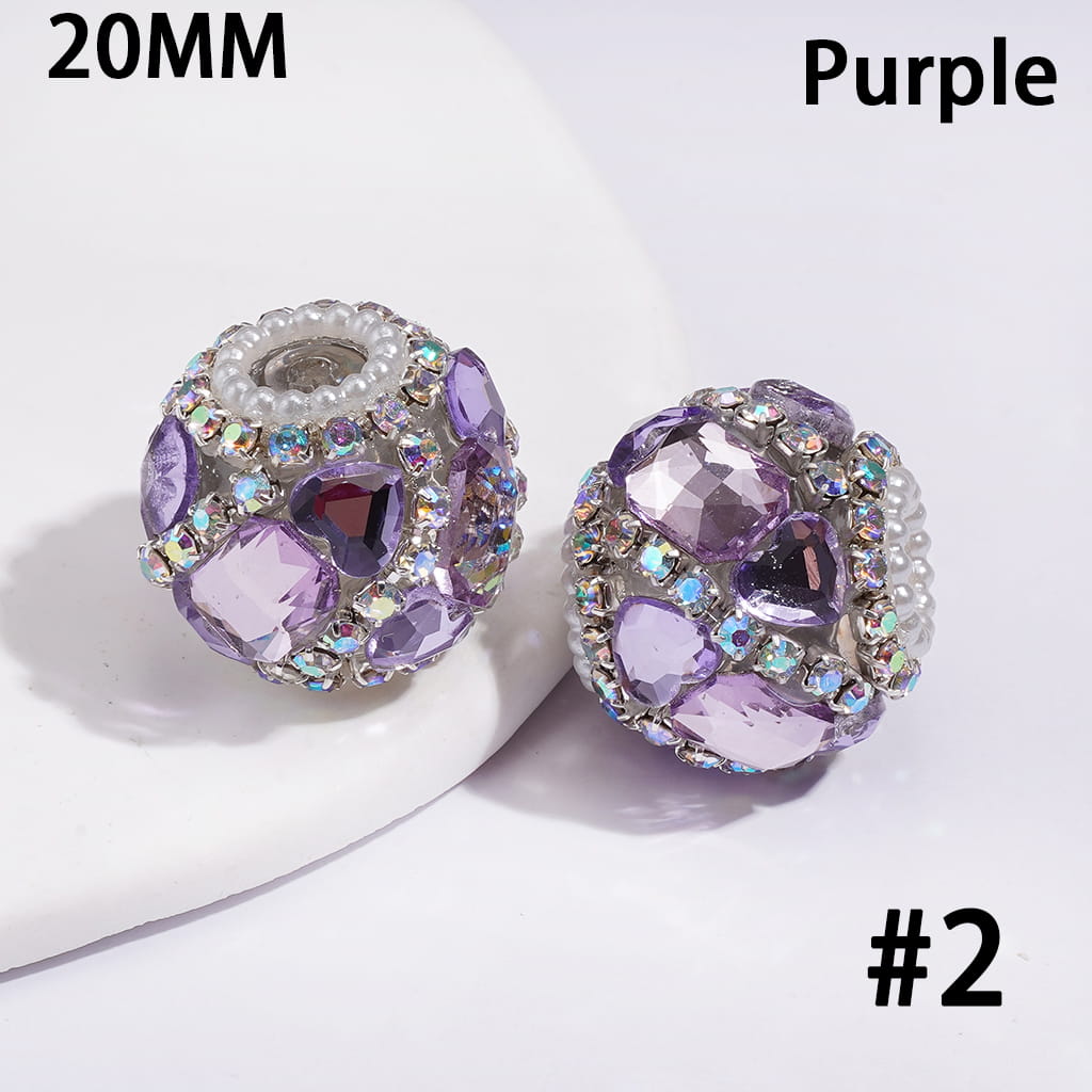 Handmade Acrylic Beads w Heart & Hexagon Rhinestones, AB Rhinestone & White Pearl Chains, 20MM, Multi Color