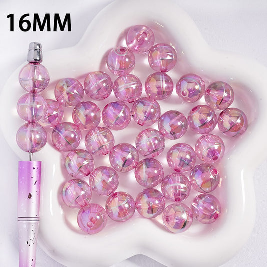 アクリルラウンドビーズ、ストライプ入り透明アクリルビーズミックス、16mm