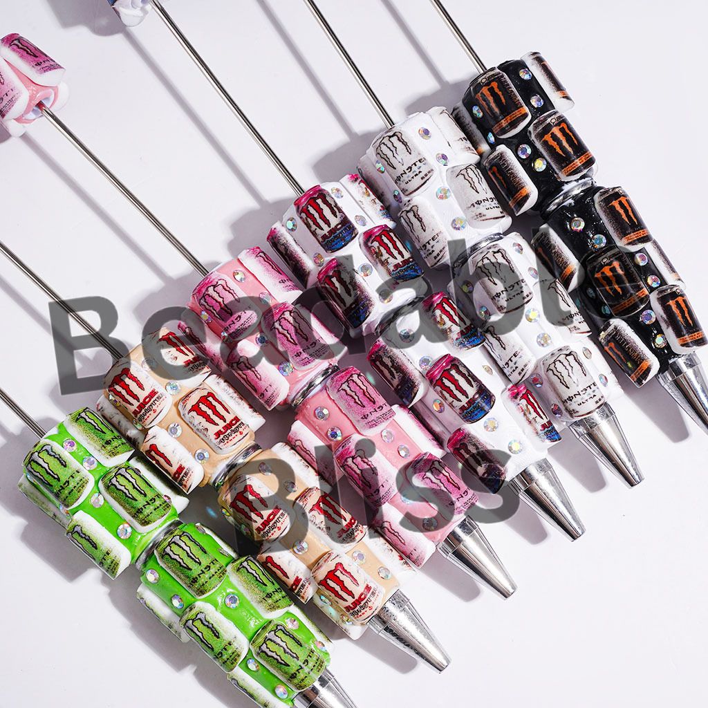Beadable Clay Pens Magic Claw Soda Drink Bottle and AB Rhinestones, Multi-Color
