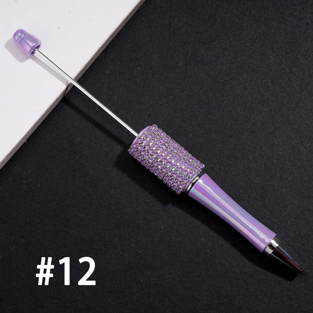UV-Coated Hand-Made Beadable Pens w Multi-Color Rhinestone Chain Covered the Pen, Solid Color