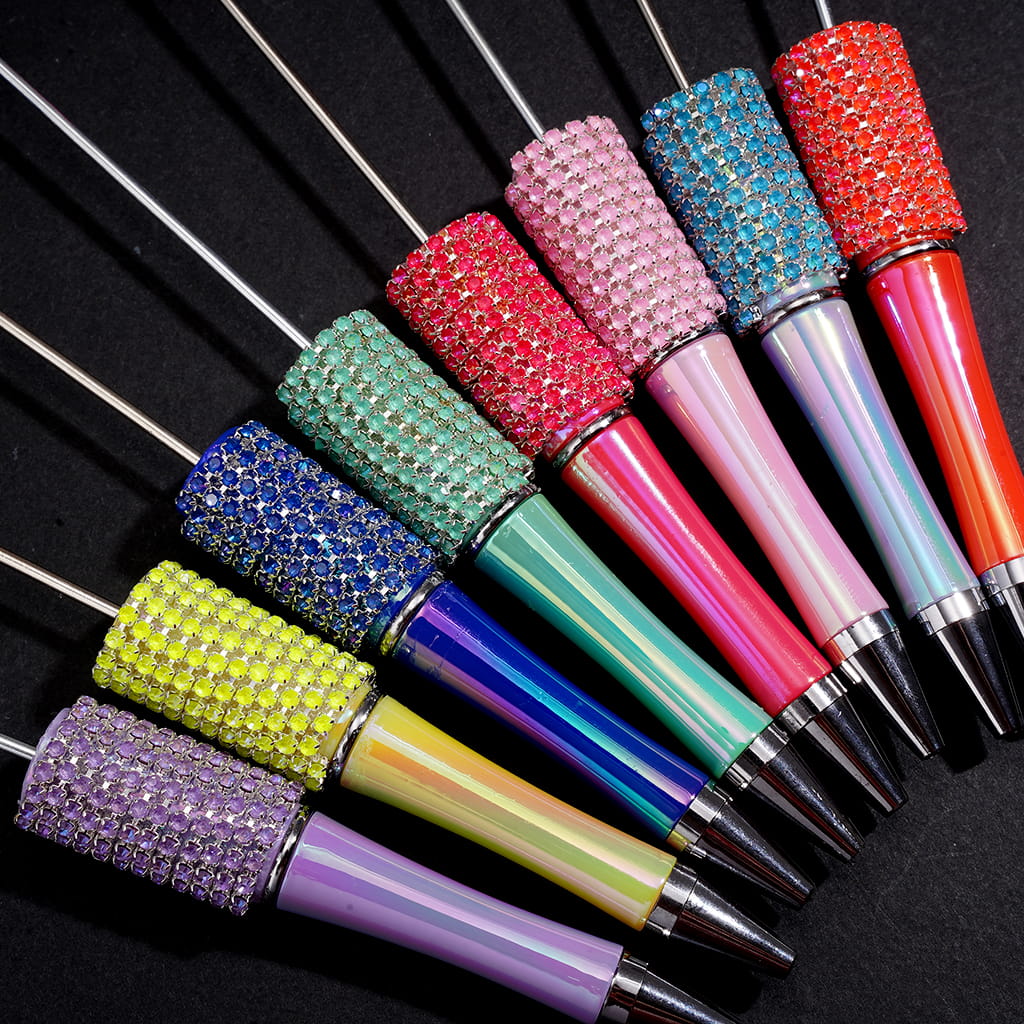 UV-Coated Hand-Made Beadable Pens w Multi-Color Rhinestone Chain Covered the Pen, Solid Color