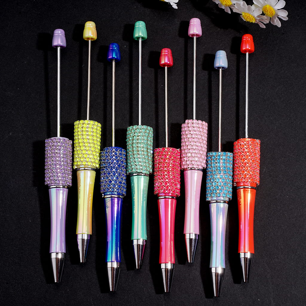 UV-Coated Hand-Made Beadable Pens w Multi-Color Rhinestone Chain Covered the Pen, Solid Color