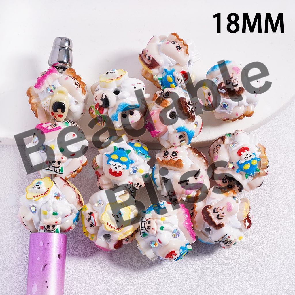 Clay Beads with Japanese Funny Boy Comic Series and AB Rhinestone, 18MM, Random Mix
