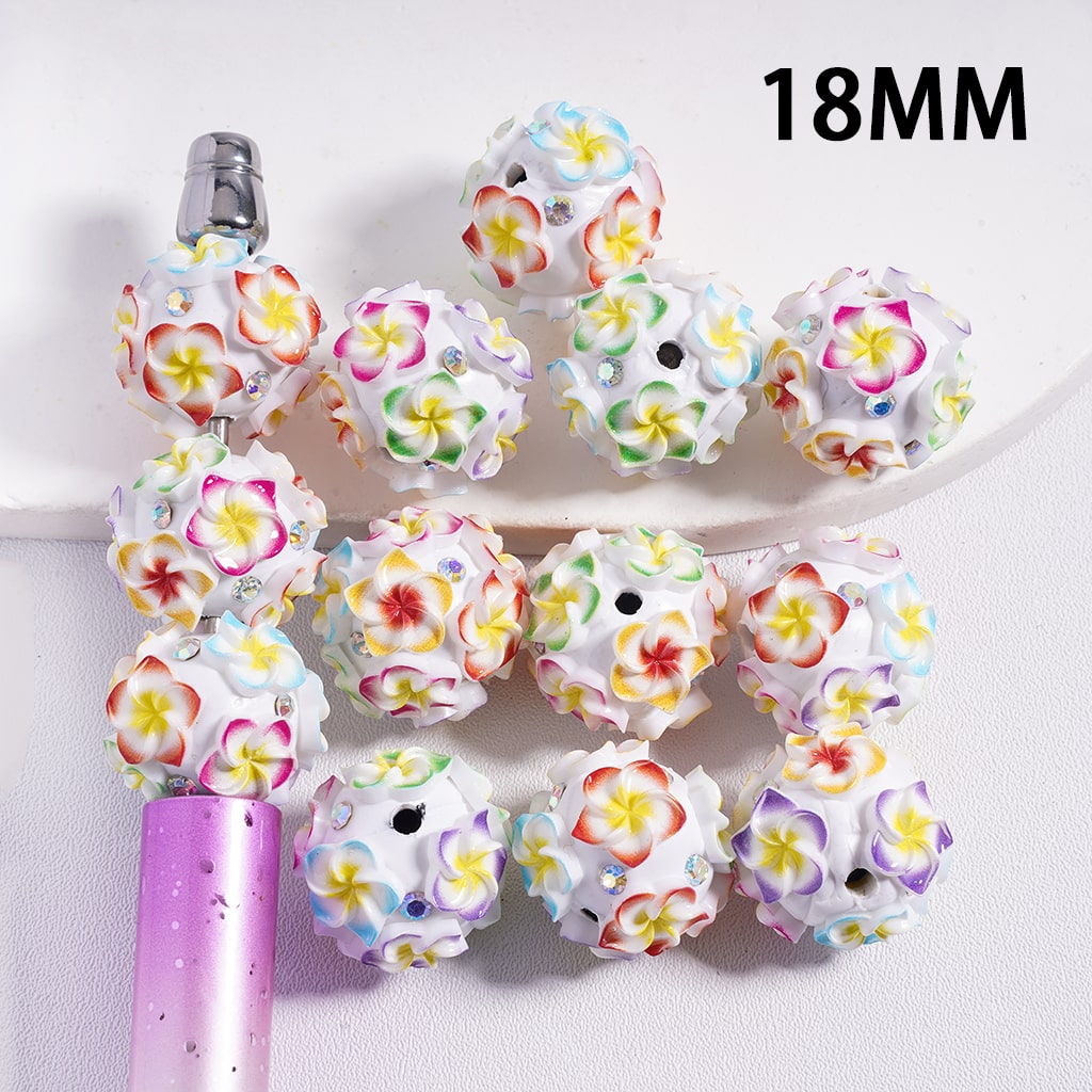 Clay Beads with Various Colors Five-Petaled Flowers Series and AB Rhinestone, 18MM