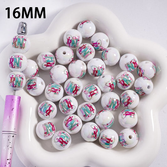 Acrylic Beads for Bracelets UV Coating with Nurse Series, 16MM