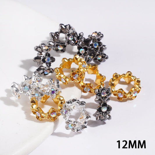 Metal Spacer Beads Four-Petaled Flower with AB Rhinestones, 12MM Multi-Color