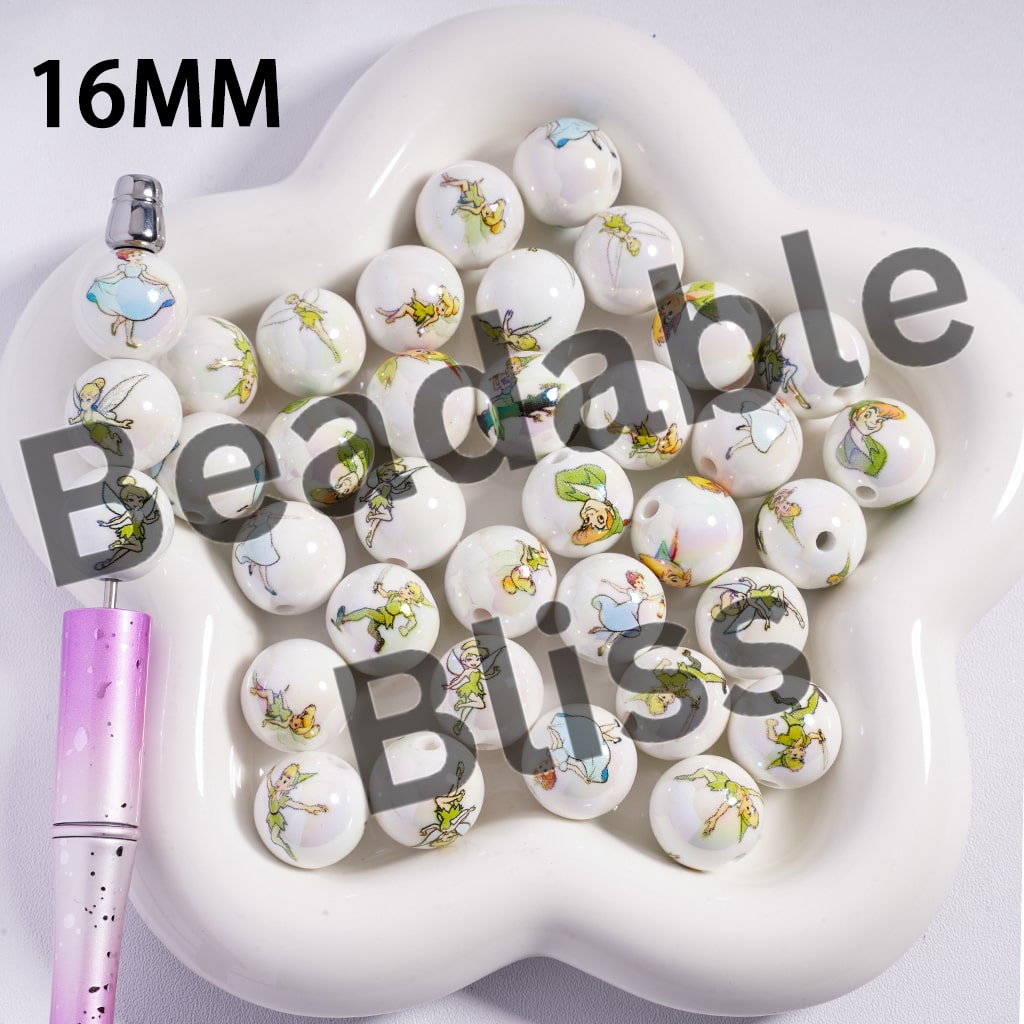 Acrylic Beads for Bracelets UV Coating with Flying Boy Character Series, 16MM, Random Mix