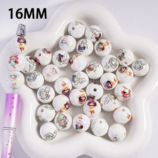 Acrylic Beads for Bracelets UV Coating with Angel Baby Girl Series, 16MM, Random Mix