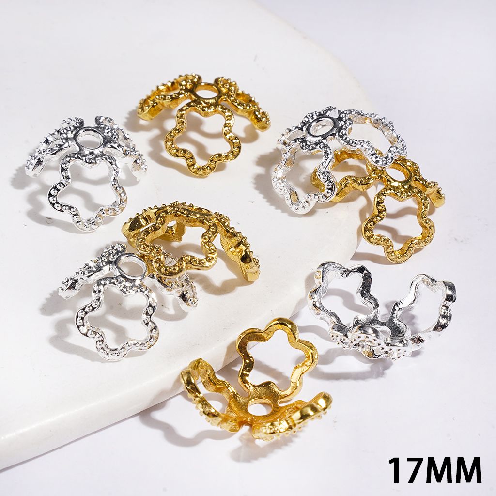 Alloy Bead Cap Cage with Five-Pointed Star, 17MM Silver & Gold (They Fit 16MM Beads)