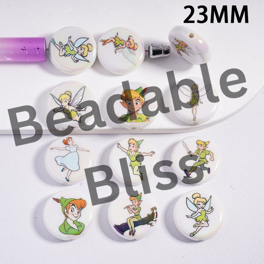 Acrylic Beads UV Coating with Flying Boy Series, 23MM, Flat Round Shape, Random Mix