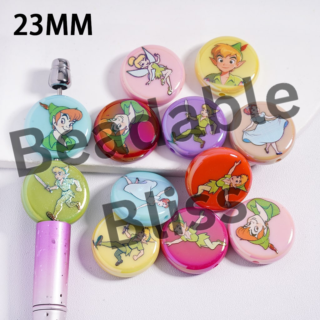 Acrylic Beads UV Coating with Flying Boy Character Series, 23MM, Flat Round Shape, Random Mix, Multi-Color
