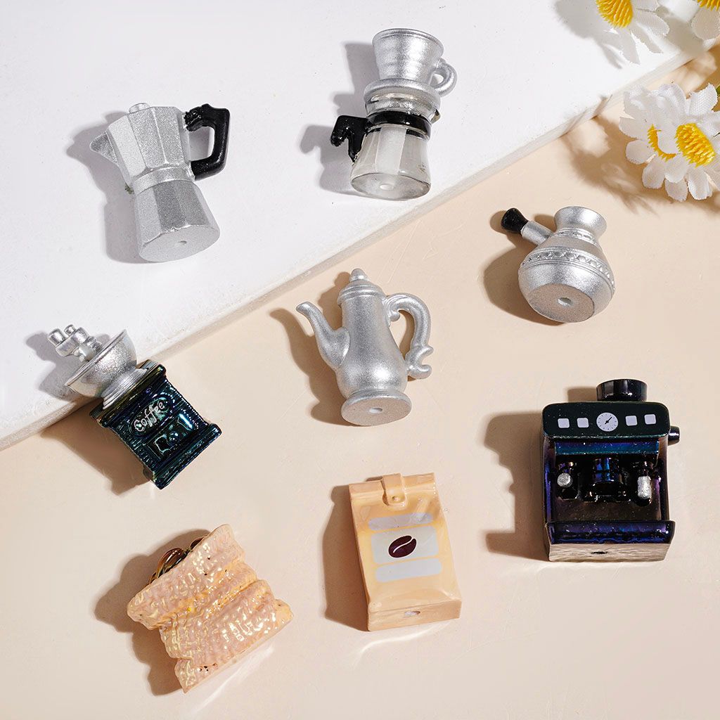 Moka Pots Pour-Over Kettles Coffee Makers Grinders Coffee Burlap Bag UV-Coated Acrylic Beads, Random Mix