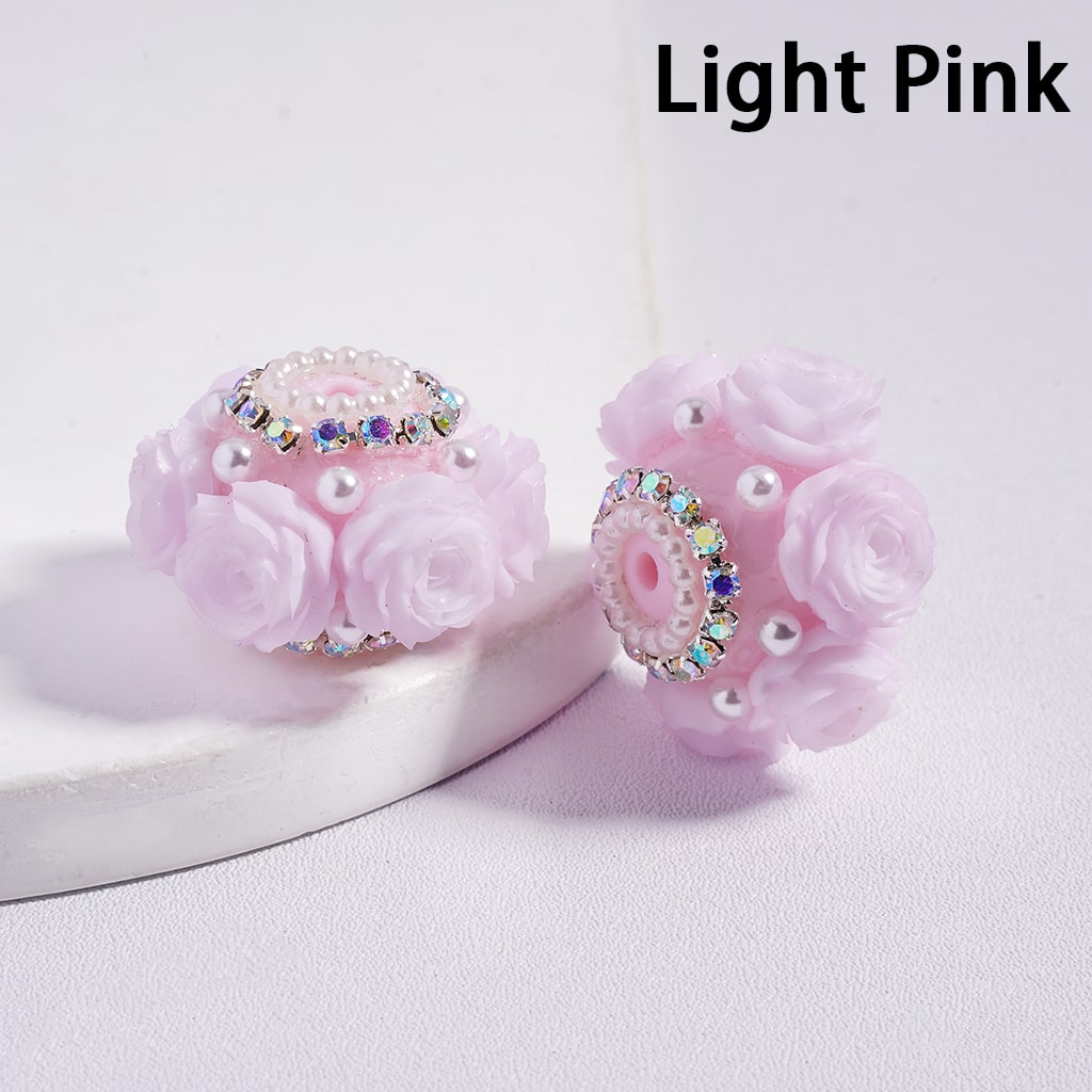 Acrylic Beads with Rose Flowers Valentine's Day, with AB Rhinestone and White Pearl Chains, 27MM, Multi-Color, Random Mix